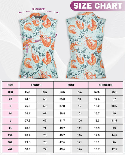 Shrimp Print Sleeveless Polo Shirt for Women | Netecom