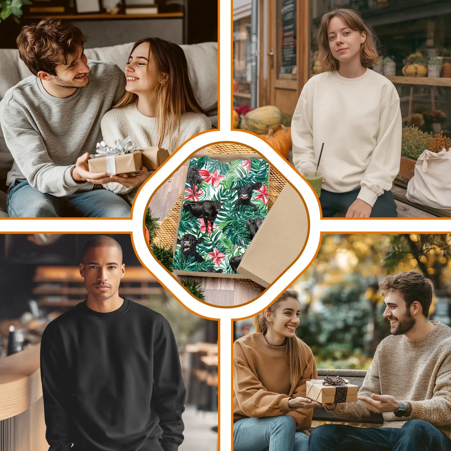 Black Angus Cow Tropical Floral Sweatshirt, 3D All Over Print Farm Animal Flower Crewneck Pullover for Men Women, Cattle Lover Gift - Netecom