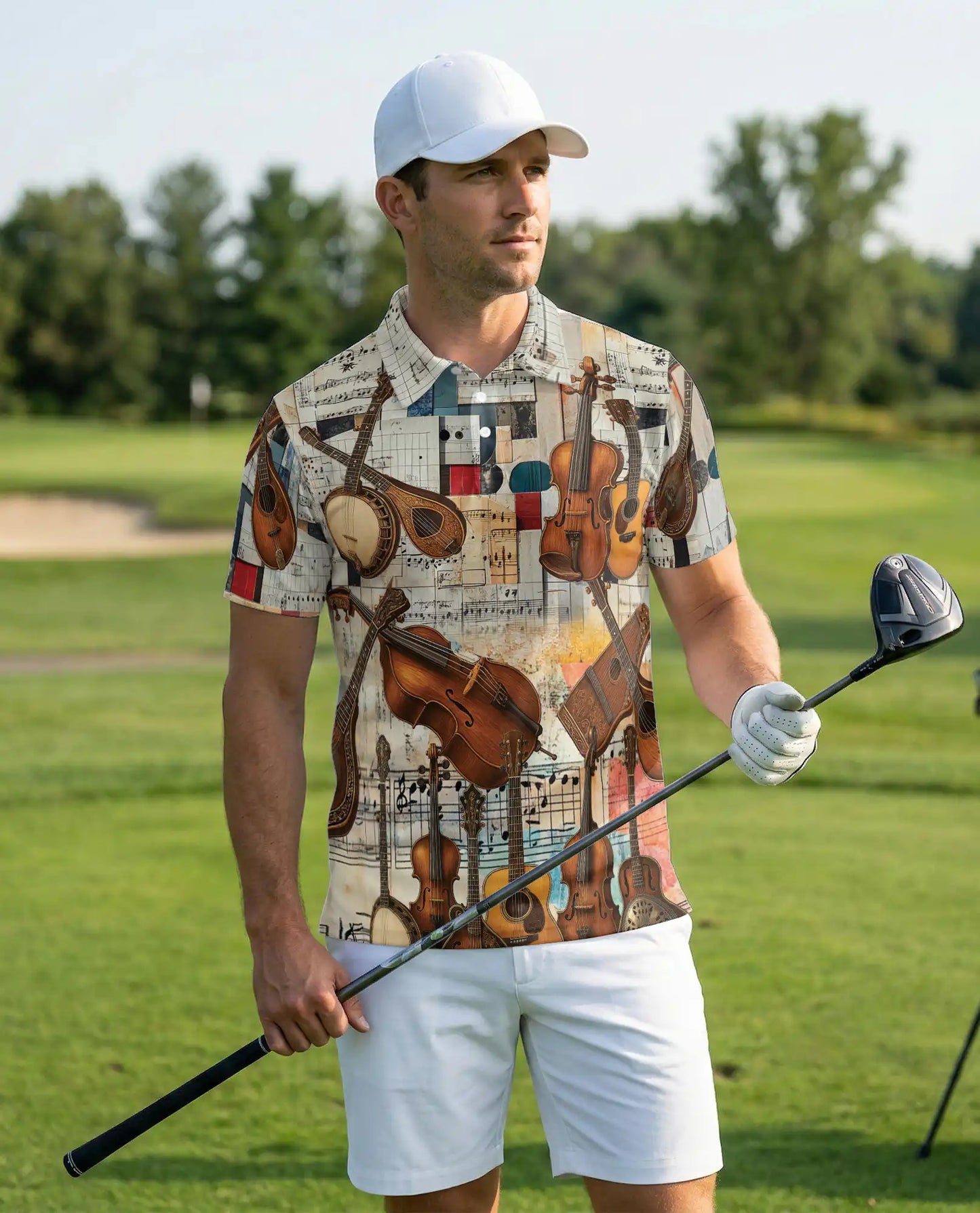 Vintage Music Polo Shirt – Instrument Collage Print | Netecom