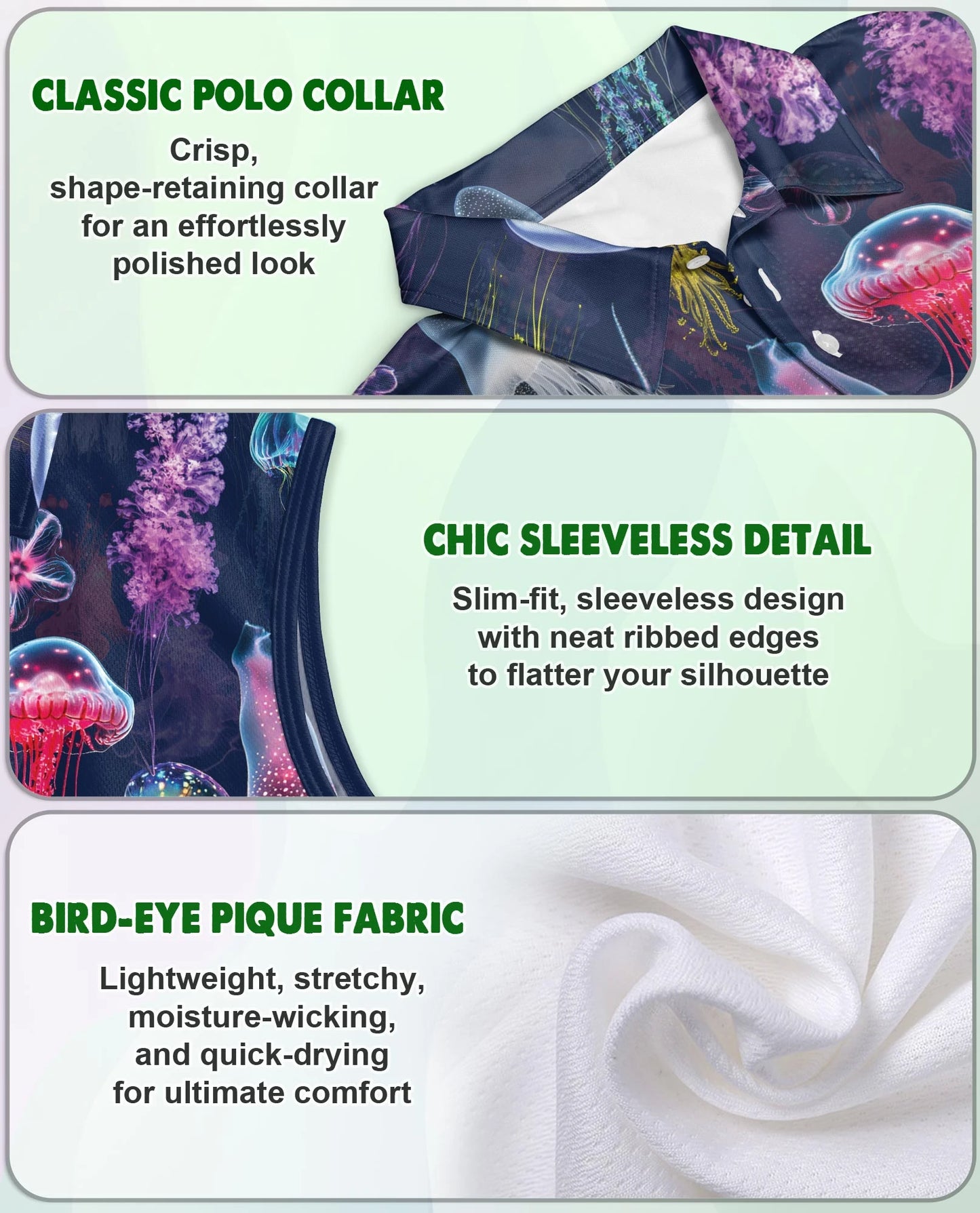 Luminescent Jellyfish Sleeveless Polo Shirt for Women – Ocean Glow Style | Netecom