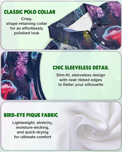 Luminescent Jellyfish Sleeveless Polo Shirt for Women – Ocean Glow Style | Netecom