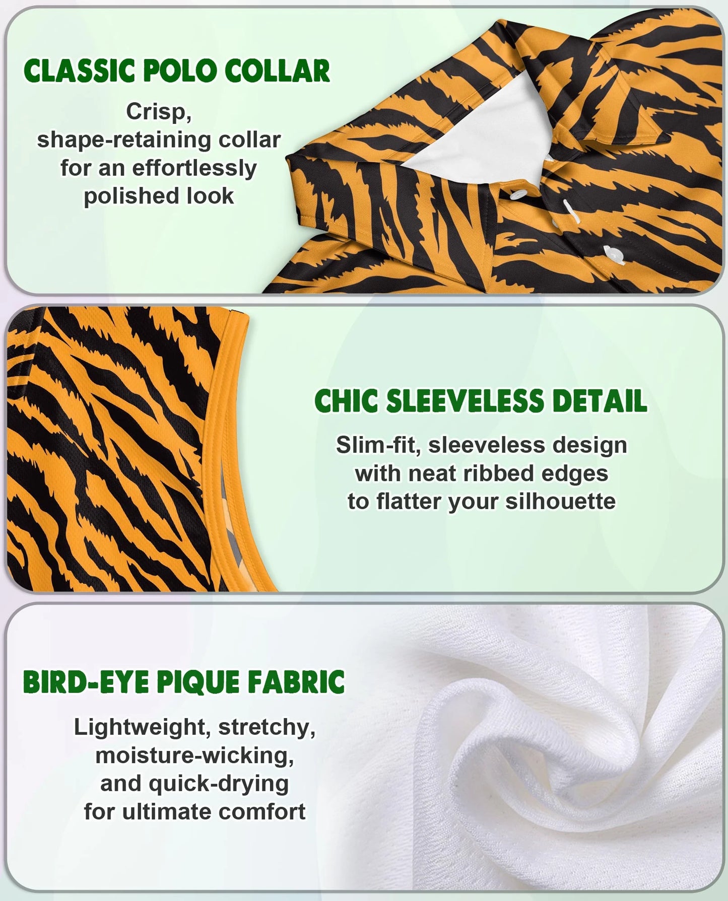Tiger Print Sleeveless Polo Shirt for Women | Netecom