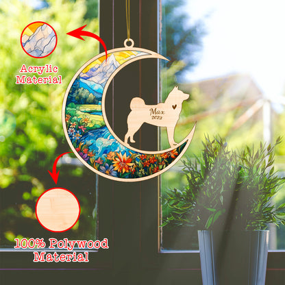 Netecom Akita Dog Memorial Suncatcher, Personalized Akita Christmas Ornament with Name Date, Dog Death Sympathy Gift for Pet Loss Sun Catchers, Dog Grief Gift, Bereavement Gifts for Loss of Pet