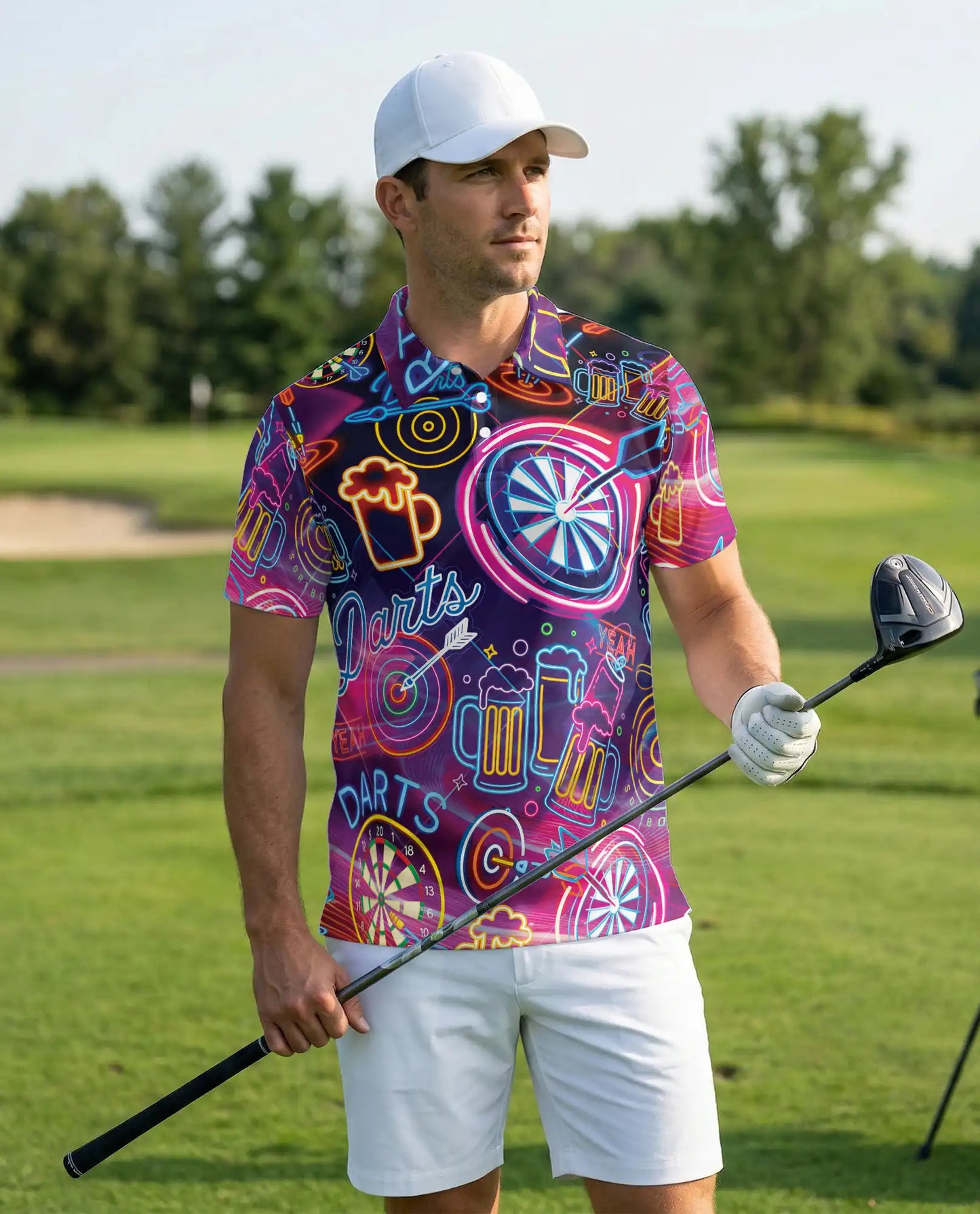 Neon Darts Polo Shirt for Men-Beer Lover Dart Player Shirt | Netecom