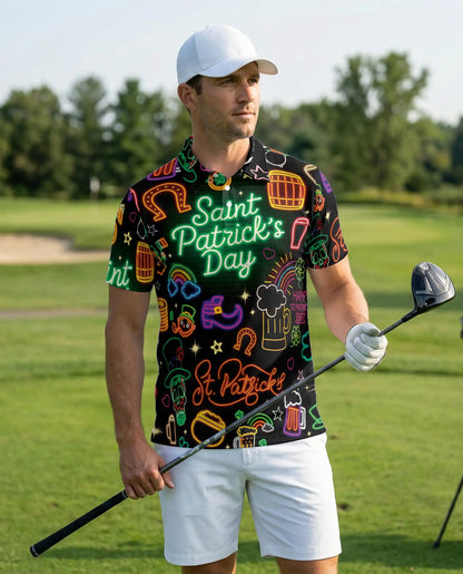 St Patrick’s Day Neon 3D Polo Shirt for Men – Funny Irish Party Style | Netecom