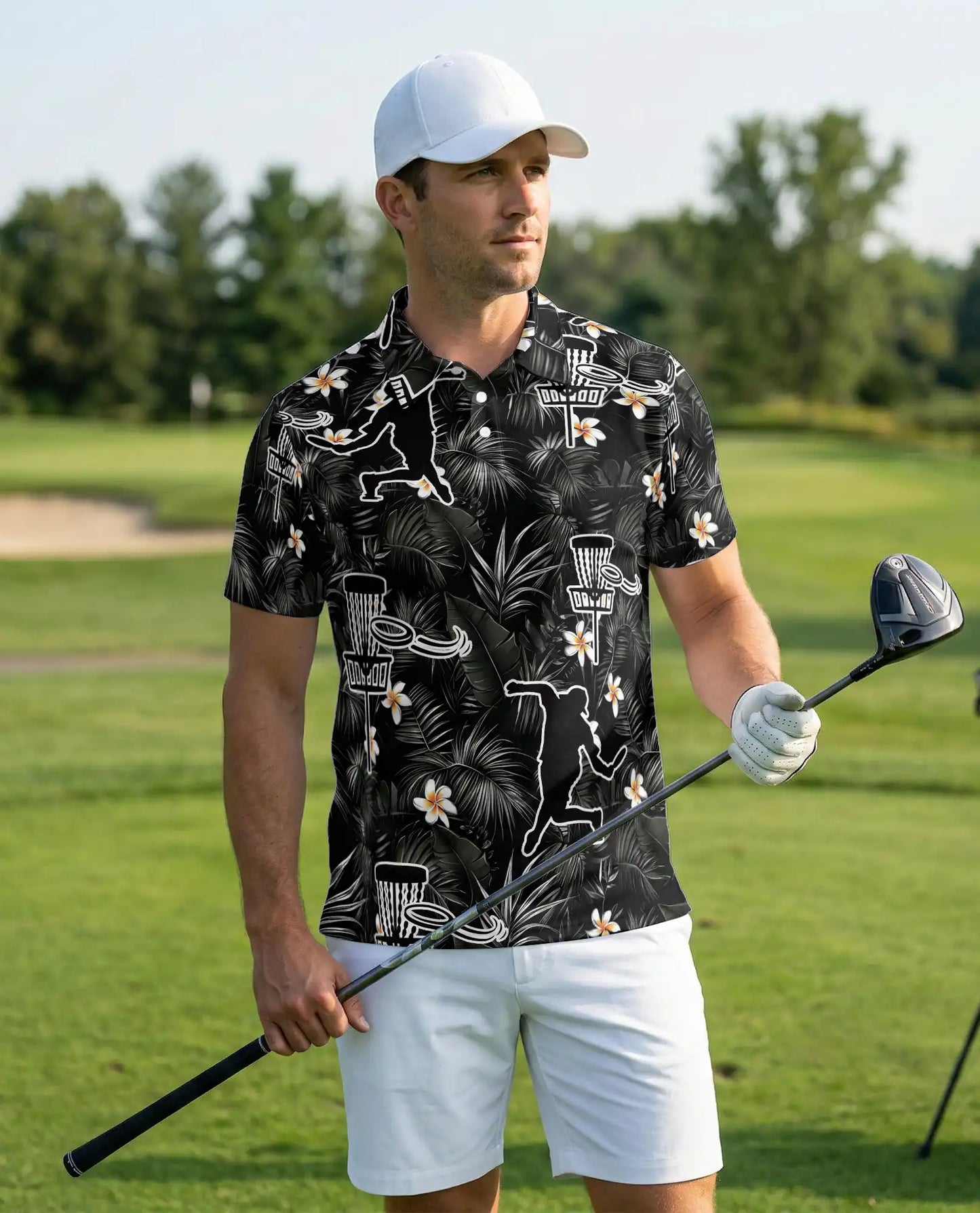 Disc Golf Tropical 3D Polo Shirt for Men – Black Floral Sports Style | Netecom