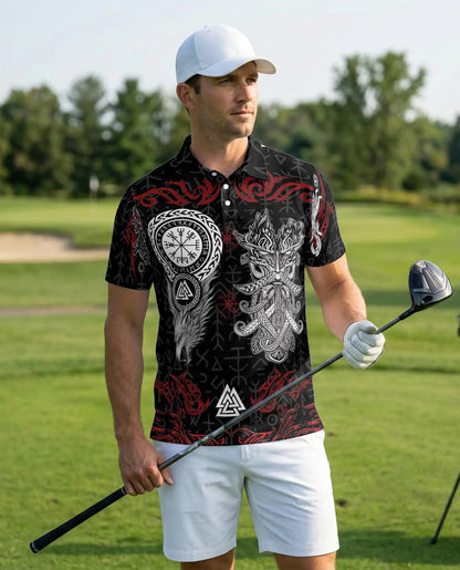 Viking Norse Mythology Polo Shirt-Vegvisir Valknut Rune Warrior Design | Netecom