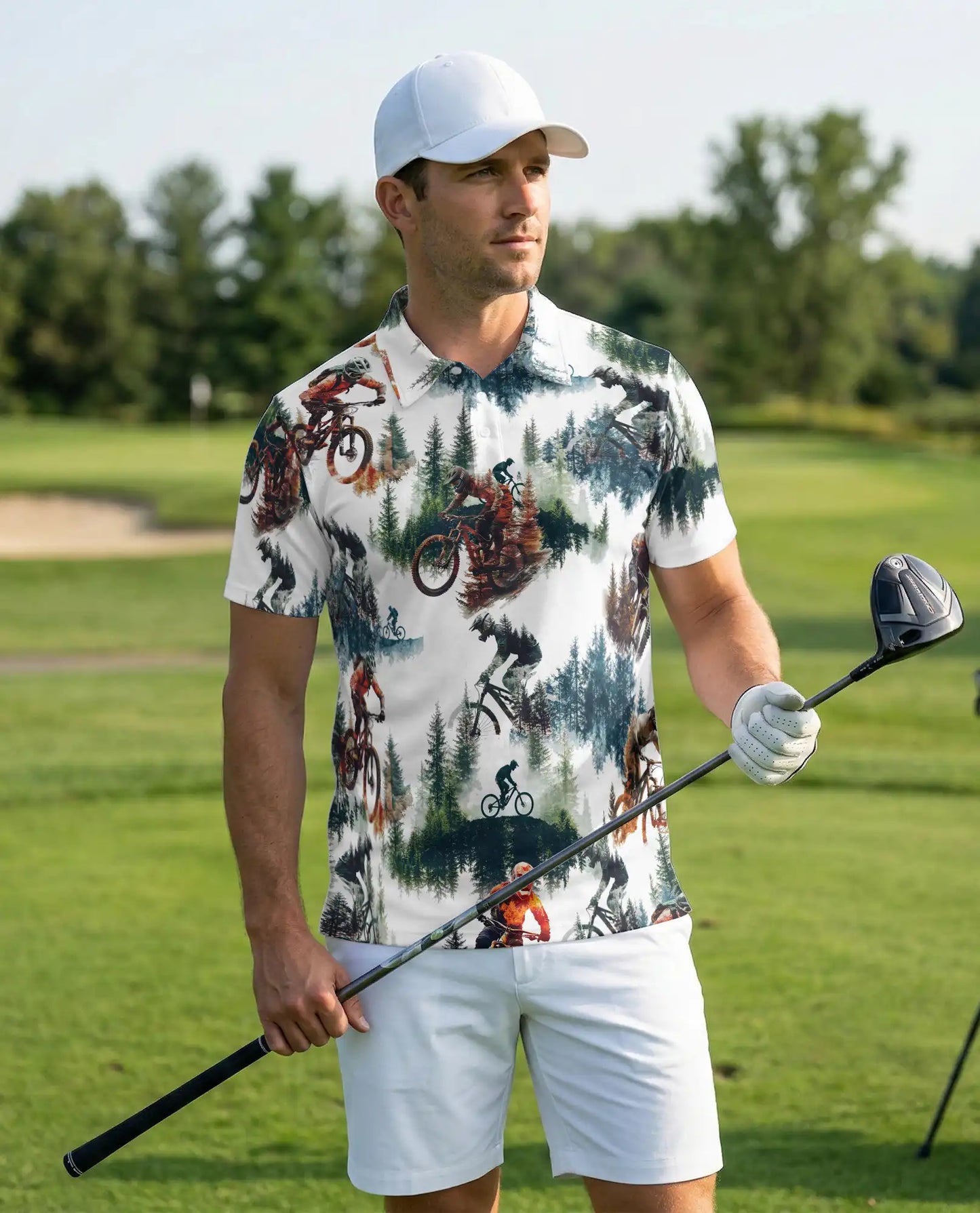 Mountain Bike Forest 3D Polo Shirt for Men – Extreme Cycling Outdoor Style | Netecom
