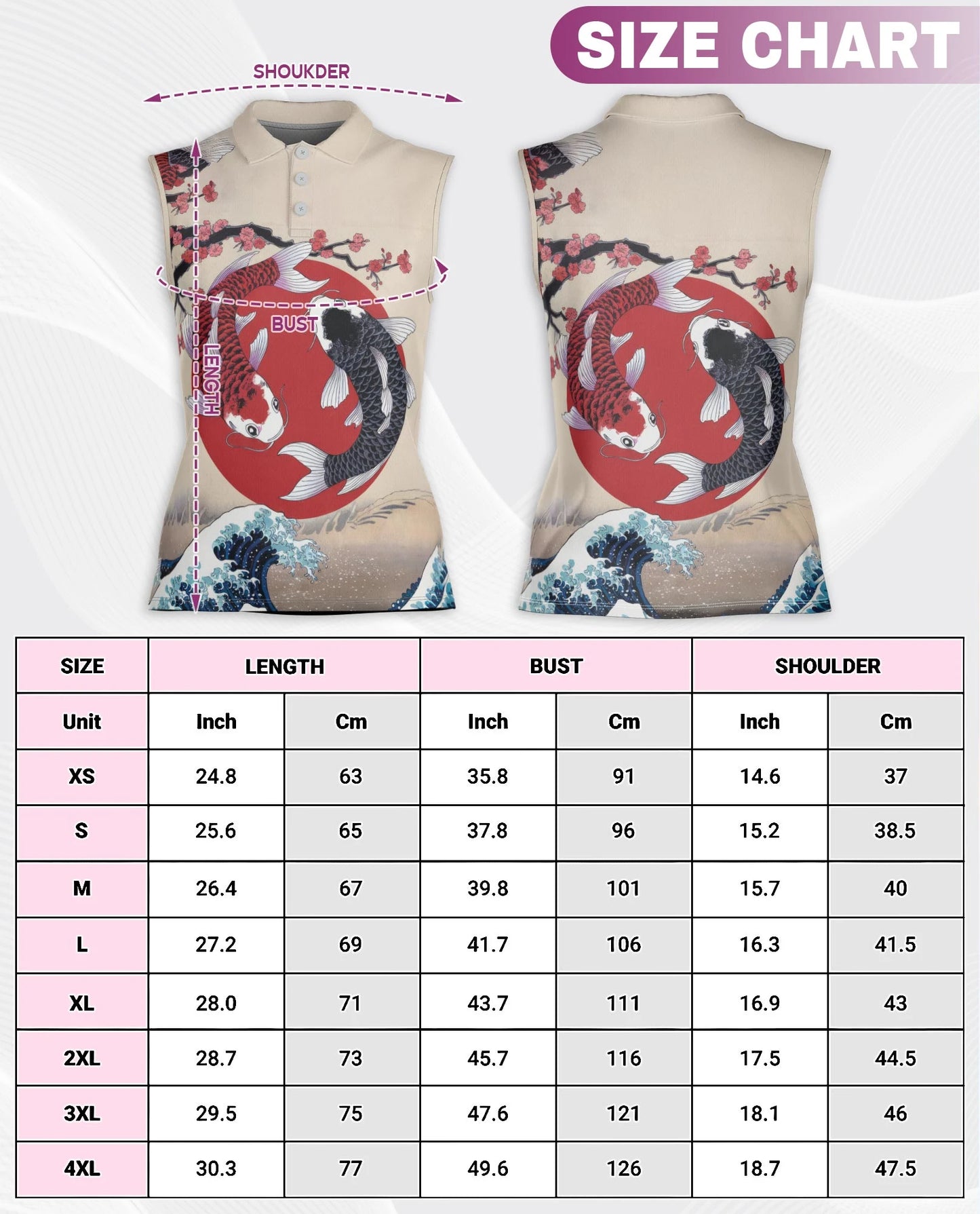 Yin Yang Koi Fish Sleeveless Polo Shirt for Women | Netecom