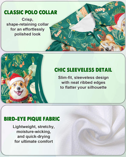 Christmas Corgi Sleeveless Polo Shirt for Women – Cute Dog Holiday Style | Netecom