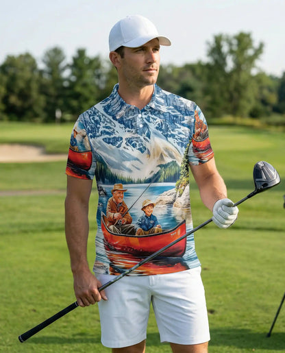 Fishing Adventure Polo Shirt – Mountain Lake Print | Netecom