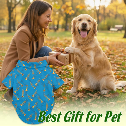 Trombone Pattern Print Hawaii Dog and Owner Matching Musical Instruments Button Shirts