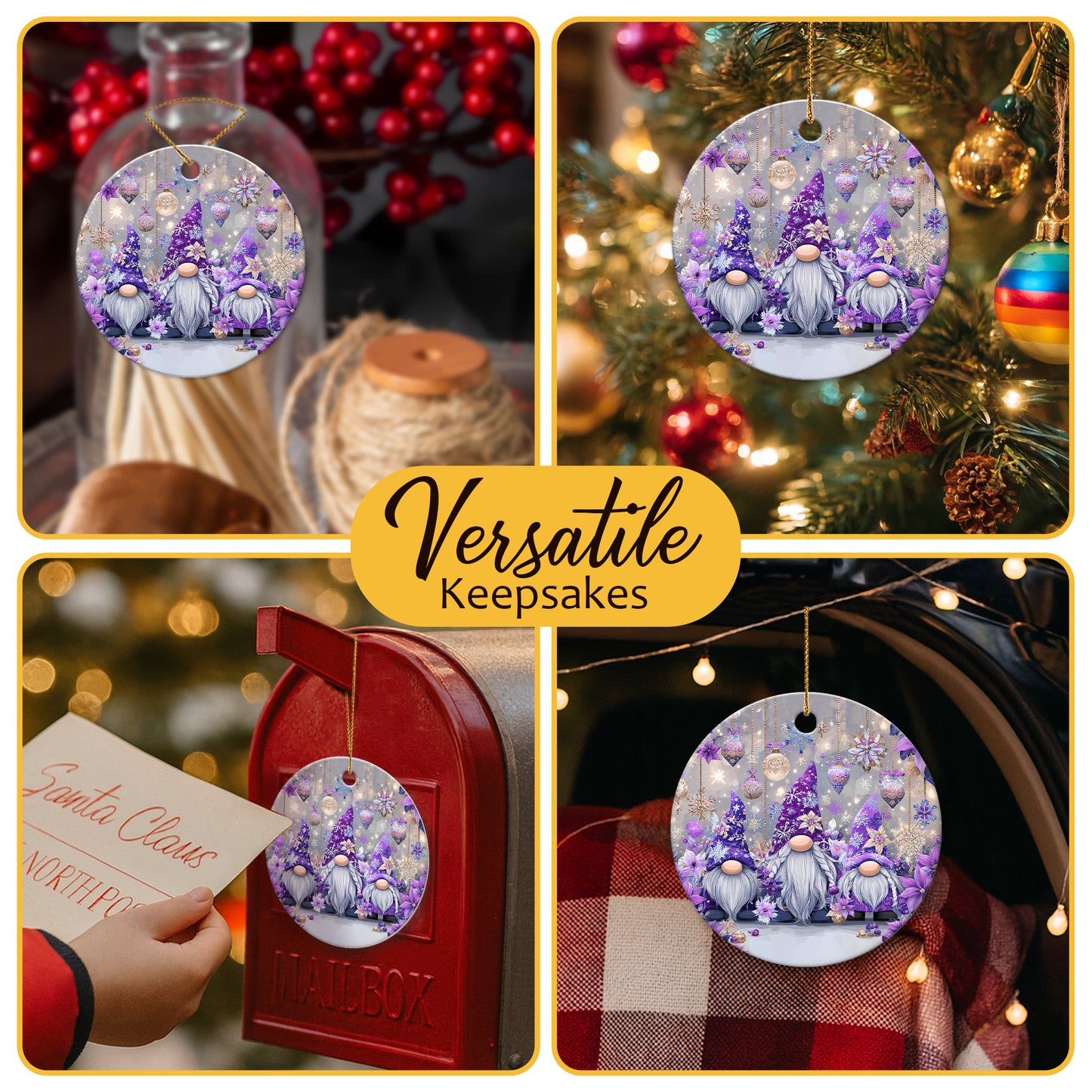 Netecom Elegant Purple Gnome Bubbles Ornament, Cute Scandinavian Tomte Ceramic Ornament for Christmas Tree Hanging Decorations Gift, Gnome Lover Gifts, Home Decor, Holiday Party Present