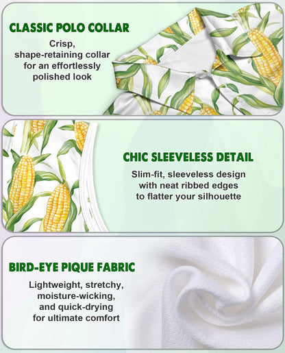 Fresh Corn Cob Pattern Sleeveless Polo Shirt for Women | Netecom