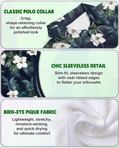 Tropical Hibiscus Pattern Sleeveless Polo Shirt for Women | Netecom