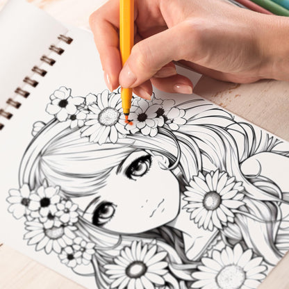 Anime Girls Spiral Bound Coloring Book,  Experience 30 Charming Coloring Pages, Celebrating Cute and Lively Anime Girls in Playful Scenes