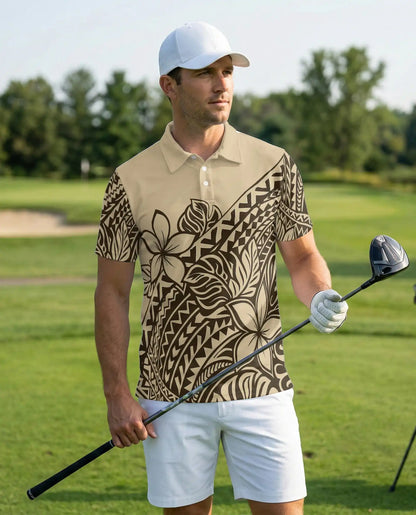 Polynesian Plumeria Tribal Polo Shirt-Hawaiian Island Pattern Design | Netecom