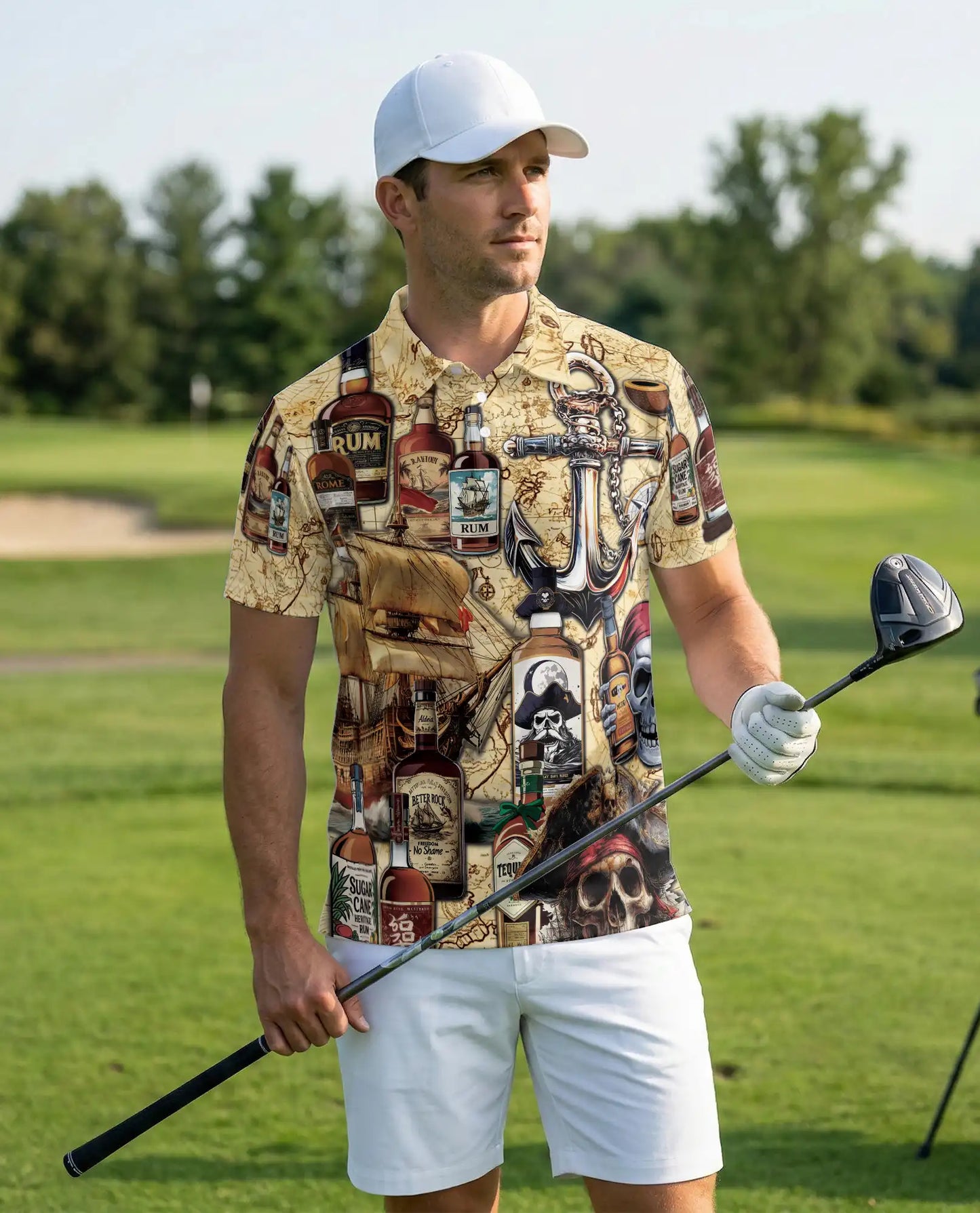 Pirate Rum Polo Shirt – Nautical Treasure Map Print | Netecom