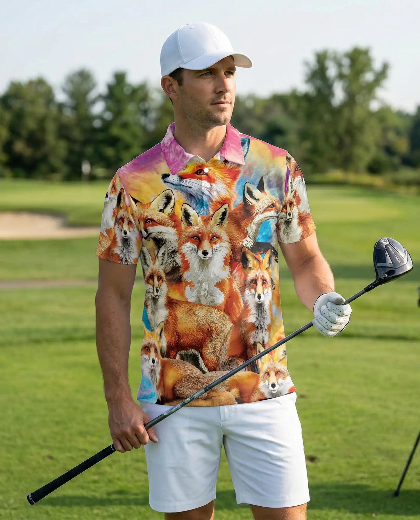 Fox Polo Shirt – Colorful Wildlife Animal Print | Netecom