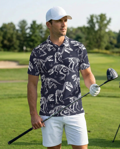 Dinosaur Skeleton 3D Polo Shirt for Men – Fossil Bones Jurassic Style | Netecom