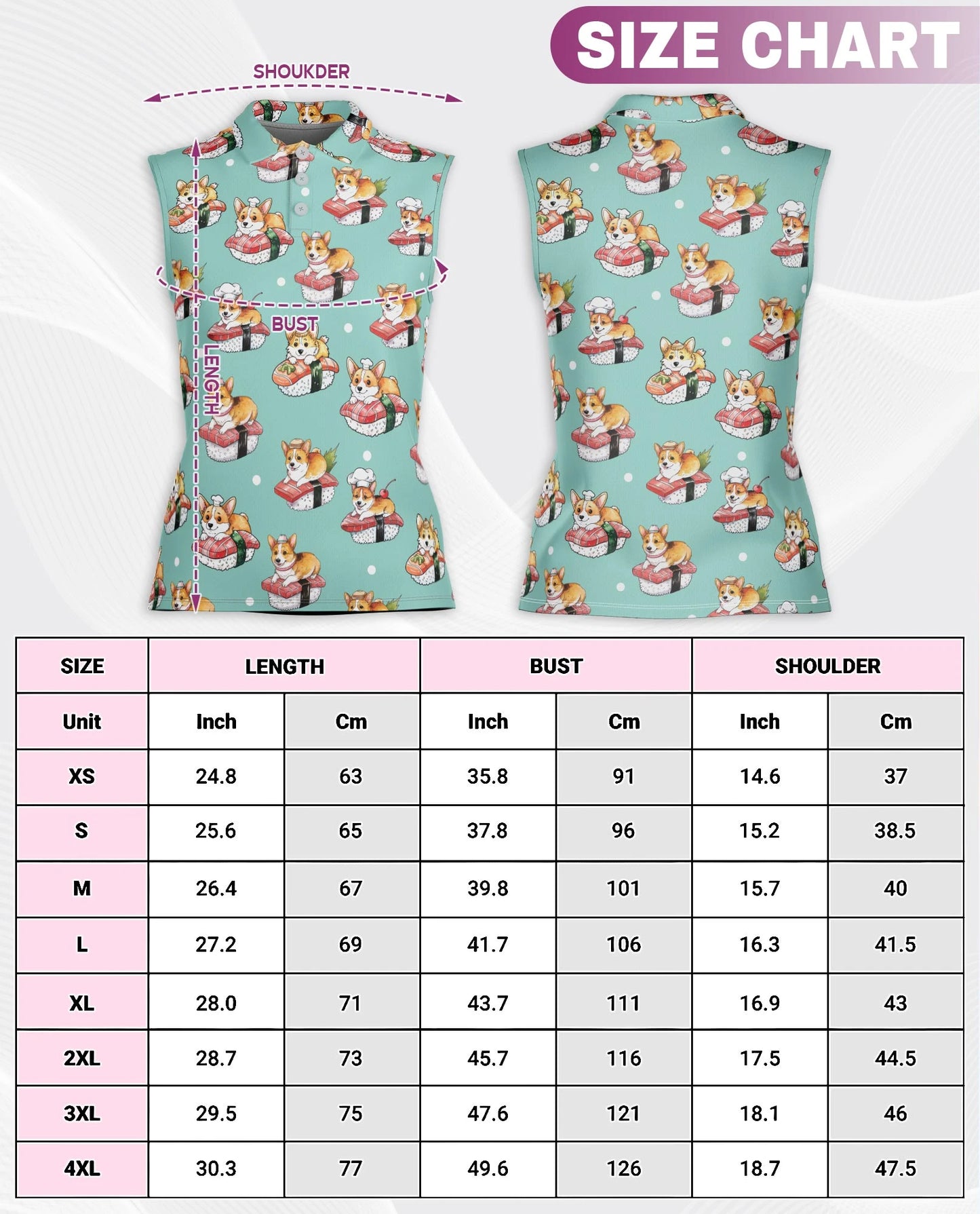 Sushi Corgi Sleeveless Polo Shirt for Women | Netecom
