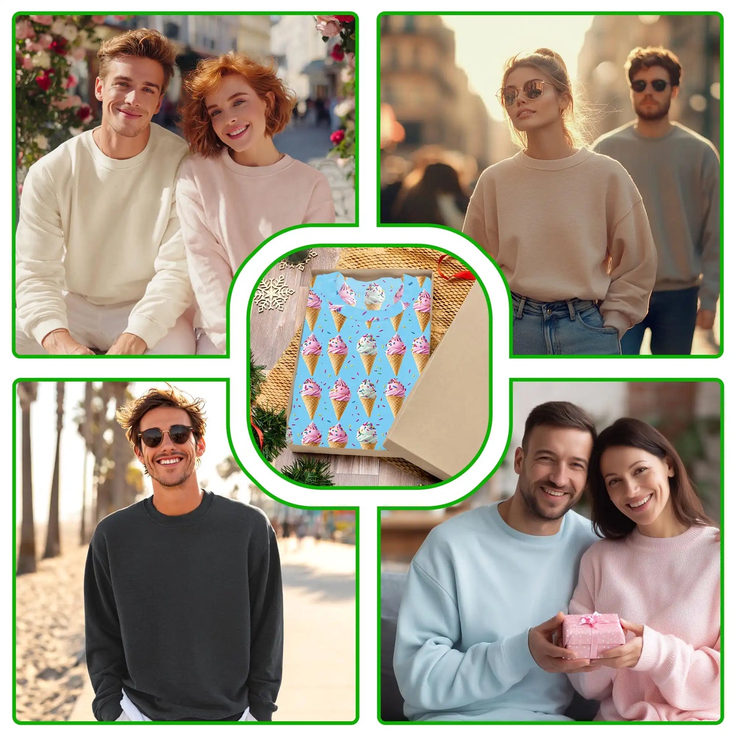 Ice Cream Pattern Sweatshirt, 3D All Over Print Dessert Crewneck Pullover for Men Women, Ice Cream Lover Gift - Netecom