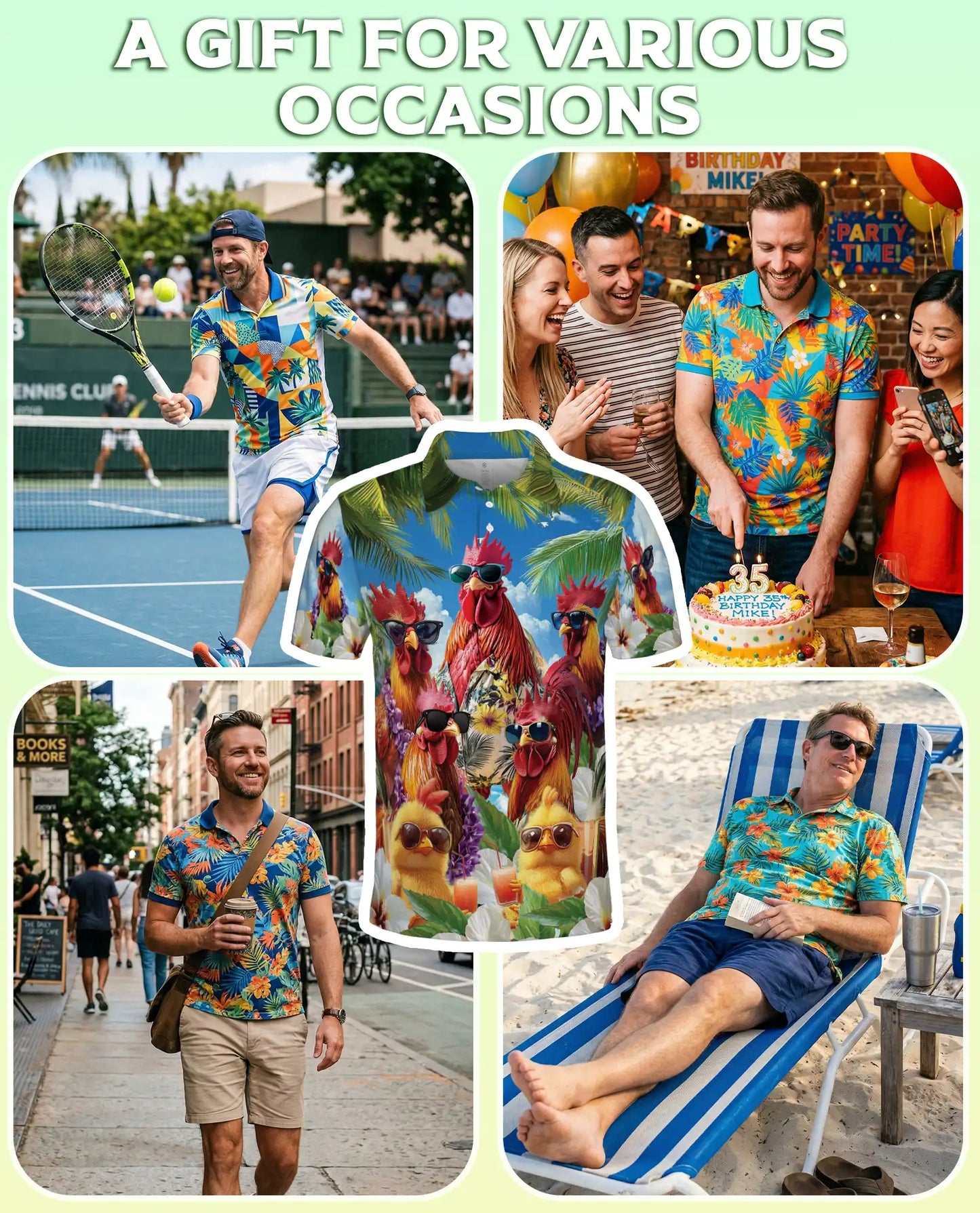 Funny Chicken Hawaiian 3D Polo Shirt | Netecom