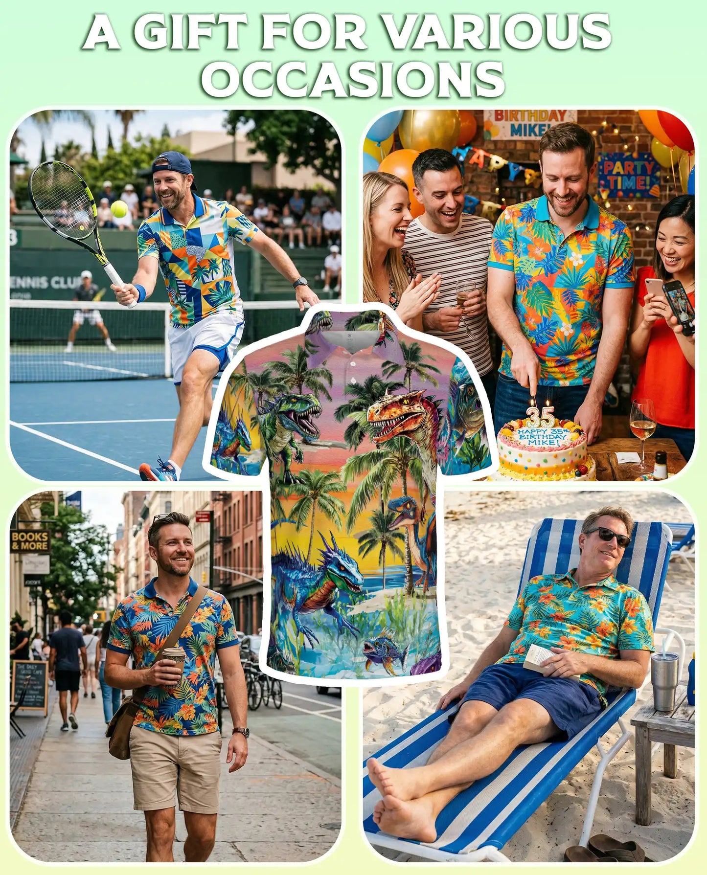 Dinosaur Tropical Polo Shirt – Prehistoric Beach Print | Netecom