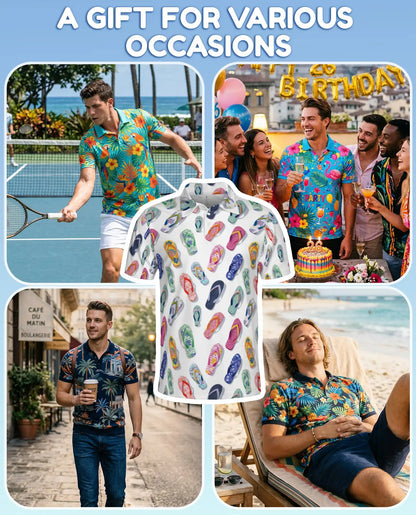 Colorful Flip-Flop Polo Shirt for Men – Summer Beach 3D Print | Netecom