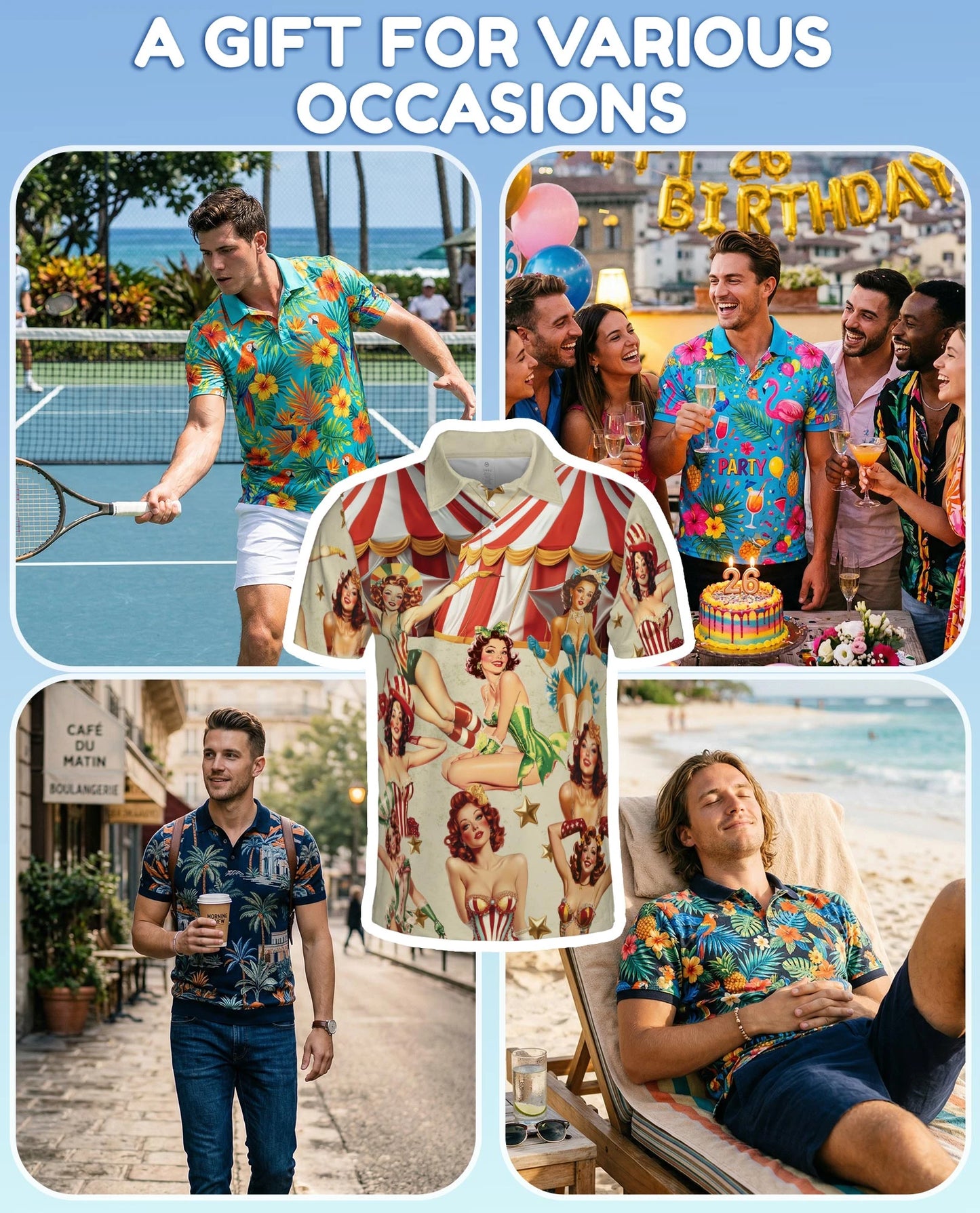 Circus Girls Polo Shirt for Men – Vintage Carnival Art Style | Netecom
