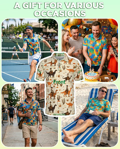 Cowboy Dinosaur 3D Polo Shirt for Men – Western Desert Adventure Style | Netecom