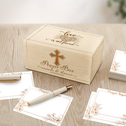 Netecom Couple Prayer Box for Valentine’s Day with 100 Prayer Request Cards & Wooden Cross – Personalized Christian Love Keepsake Gift