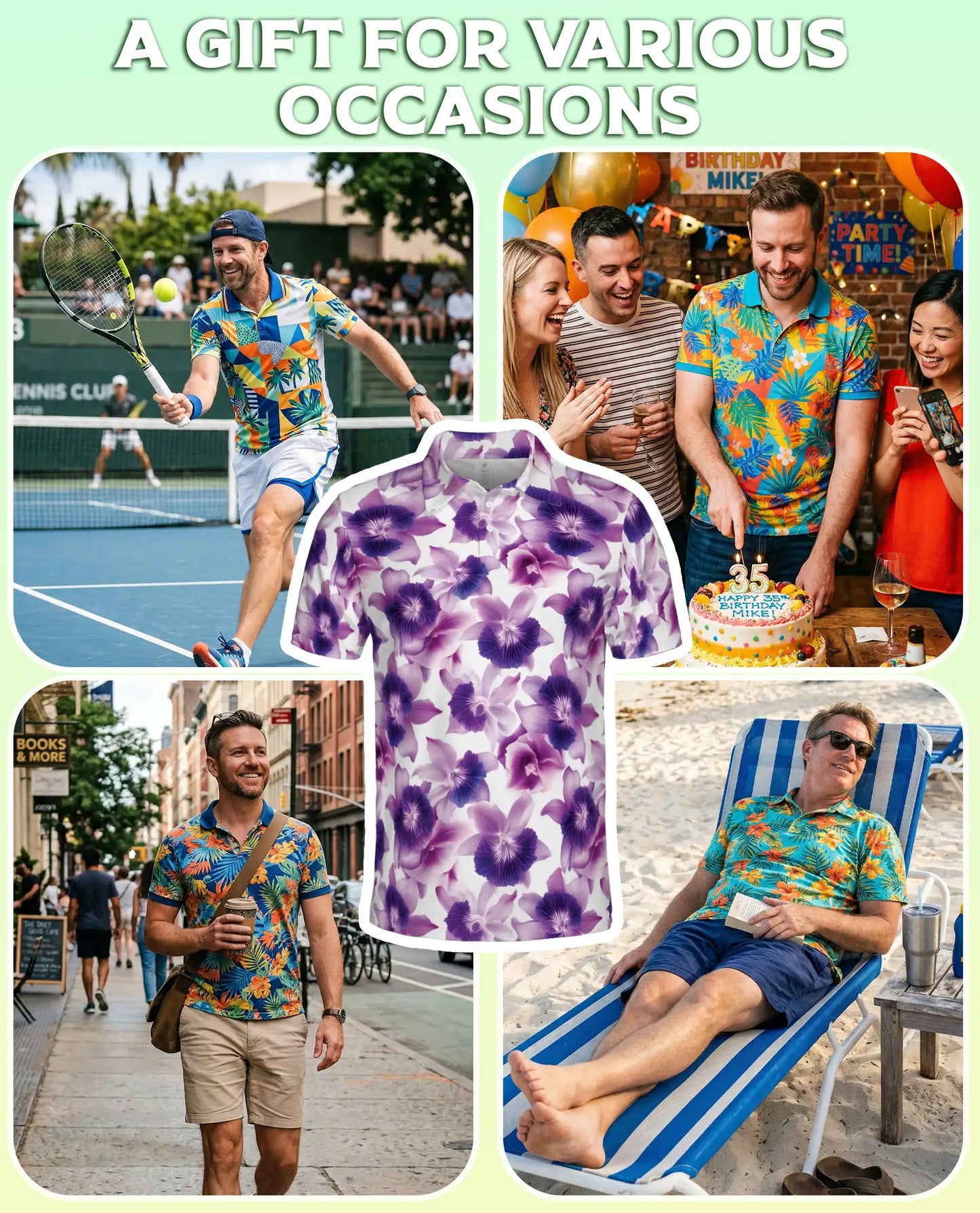 Purple Orchid Floral Polo Shirt for Men-Tropical Flower Botanical Summer | Netecom