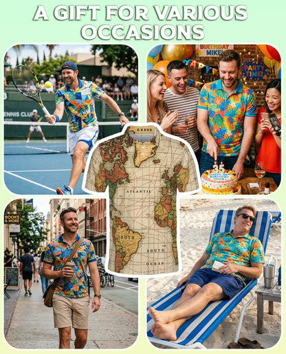 Vintage World Map Polo Shirt-Antique Nautical Atlas Print Travel Theme | Netecom