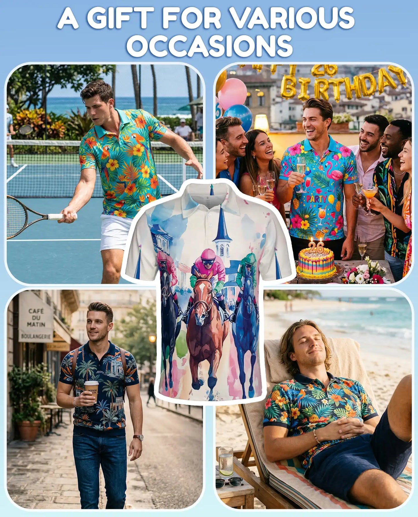 Horse Racing Polo Shirt - Watercolor Derby Jockey Style | Netecom