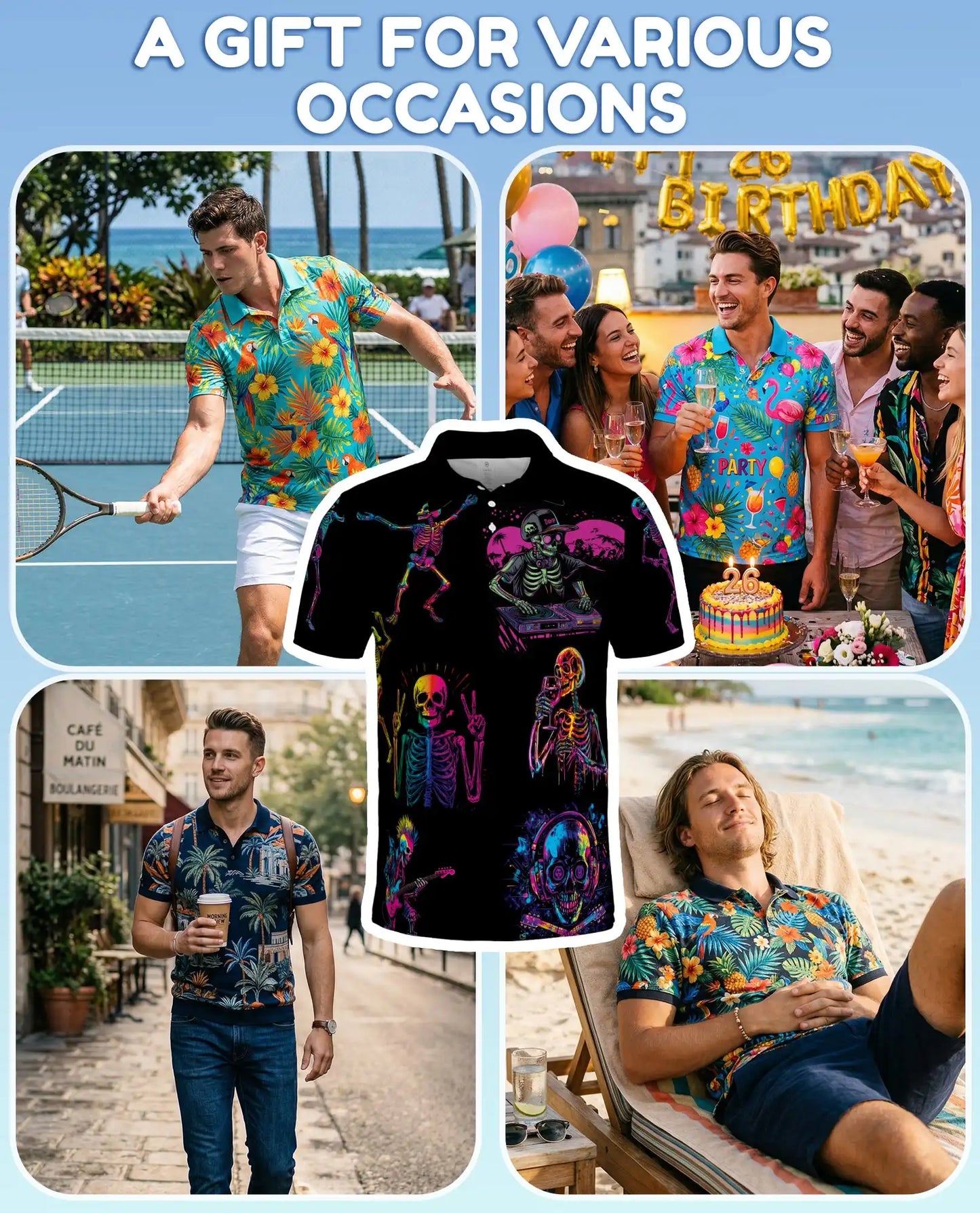 Neon Skeleton Polo Shirt - Retro Music Festival Style | Netecom