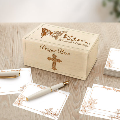 Netecom Personalized Wooden Prayer Box with 100 Prayer Request Cards & Custom Name Cross – Floral Christian Faith Gift for Daily Prayer