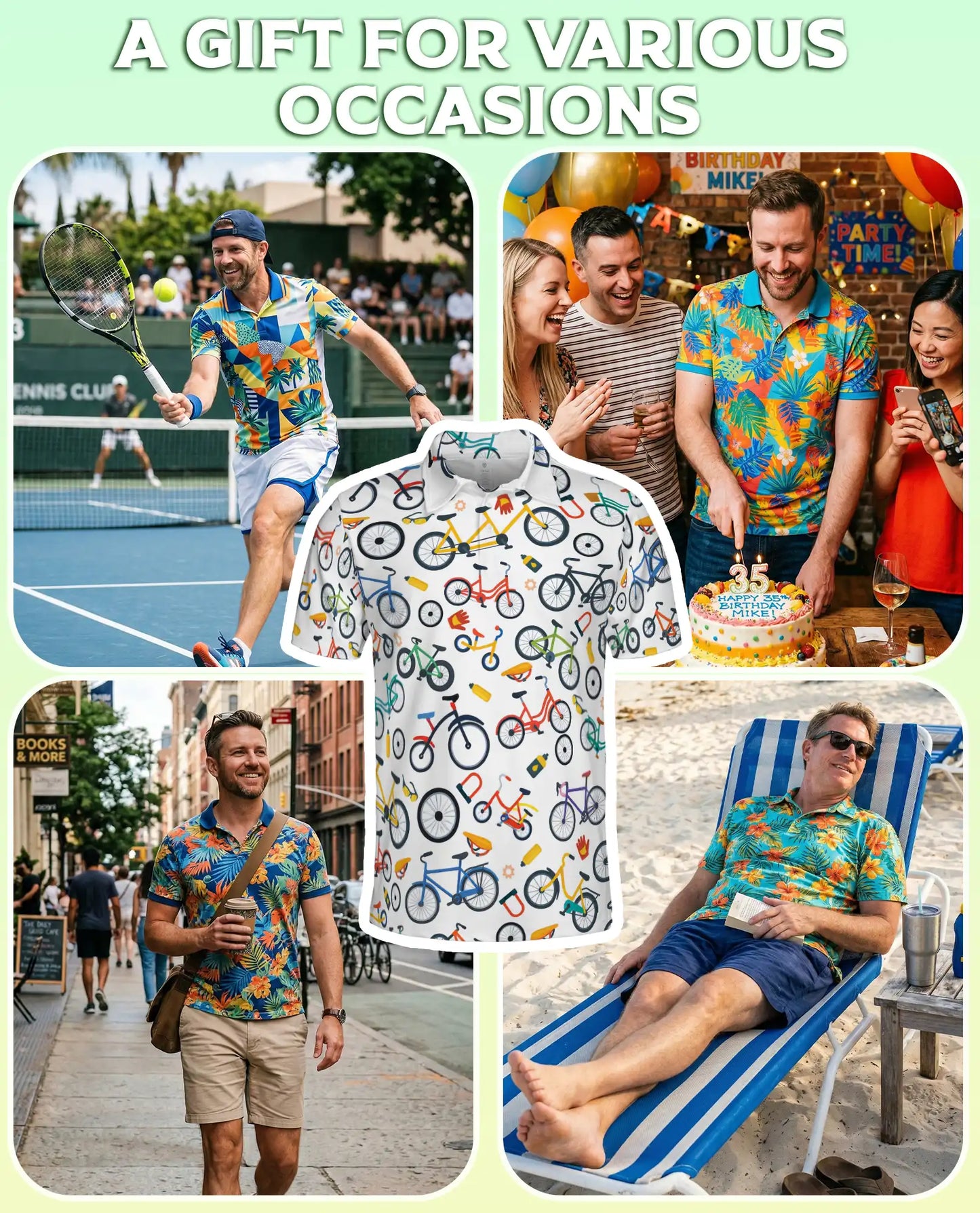 Colorful Bicycle Pattern Polo Shirt-Cycling Lifestyle Bike Lover Design | Netecom