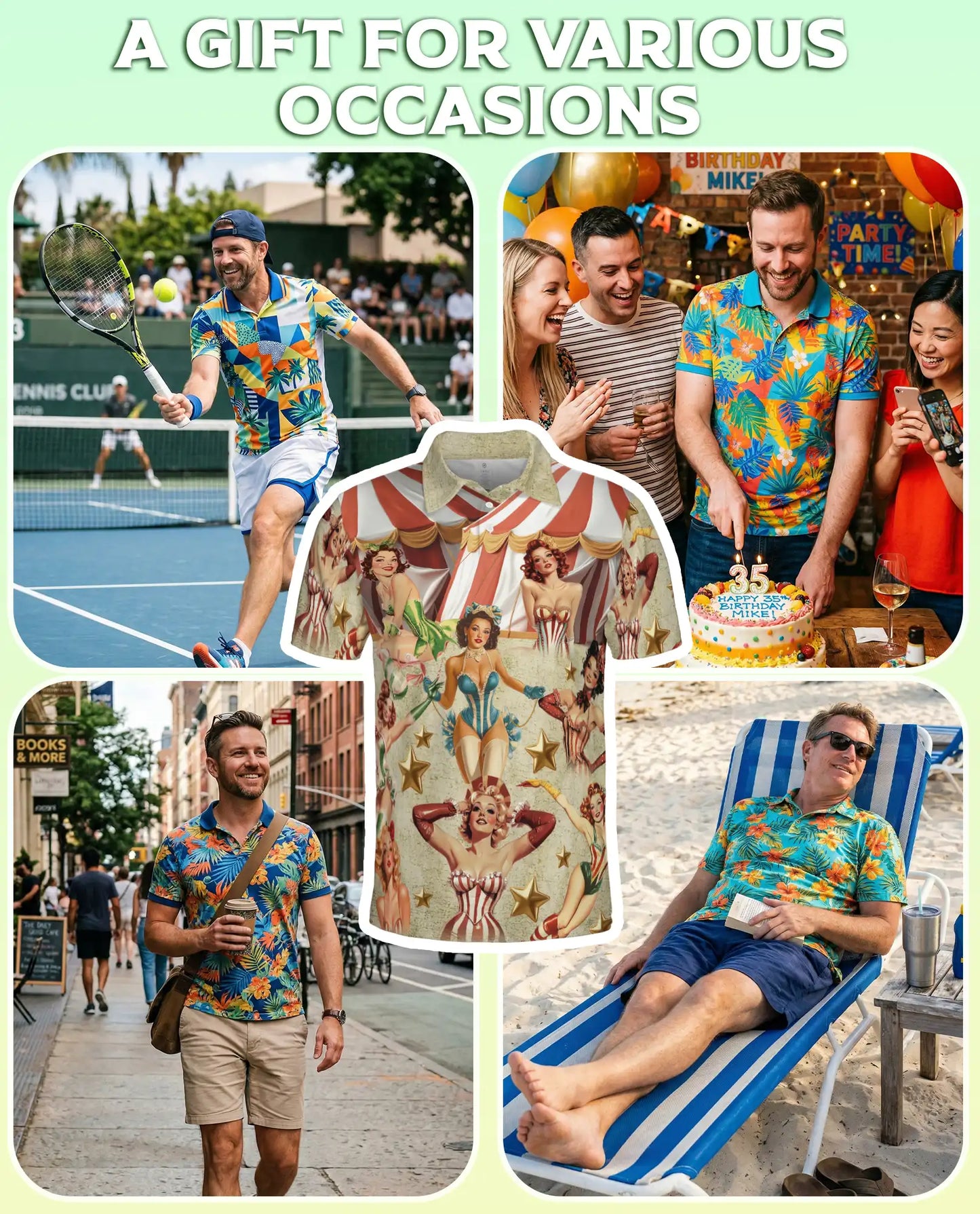 Vintage Circus Pin Up Polo Shirt - Retro Carnival Style | Netecom