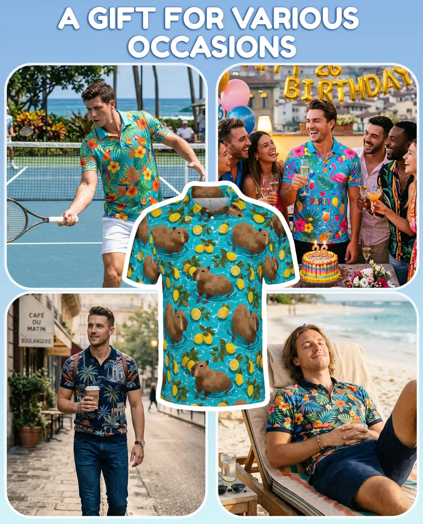 Capybara Polo Shirt for Men-  Pool Summer Animal Tropical r Shirt | Netecom