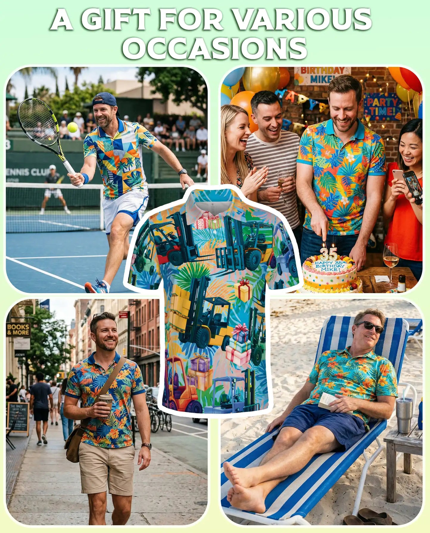 Forklift Tropical Warehouse 3D Polo Shirt for Men – Funny Logistics Worker Style | Netecom