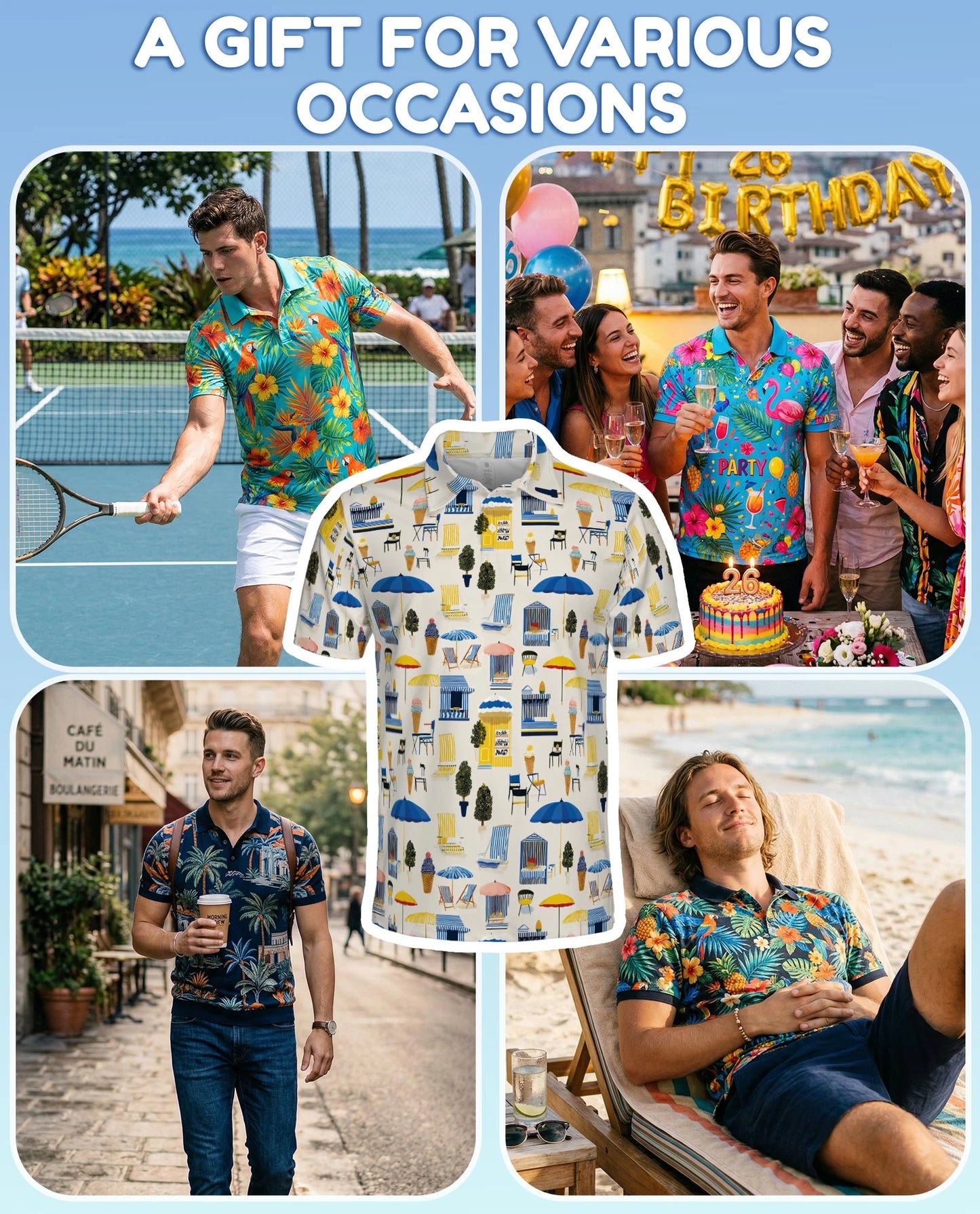 Beach Elements Polo Shirt for Men – Tropical Summer Coastal Style | Netecom