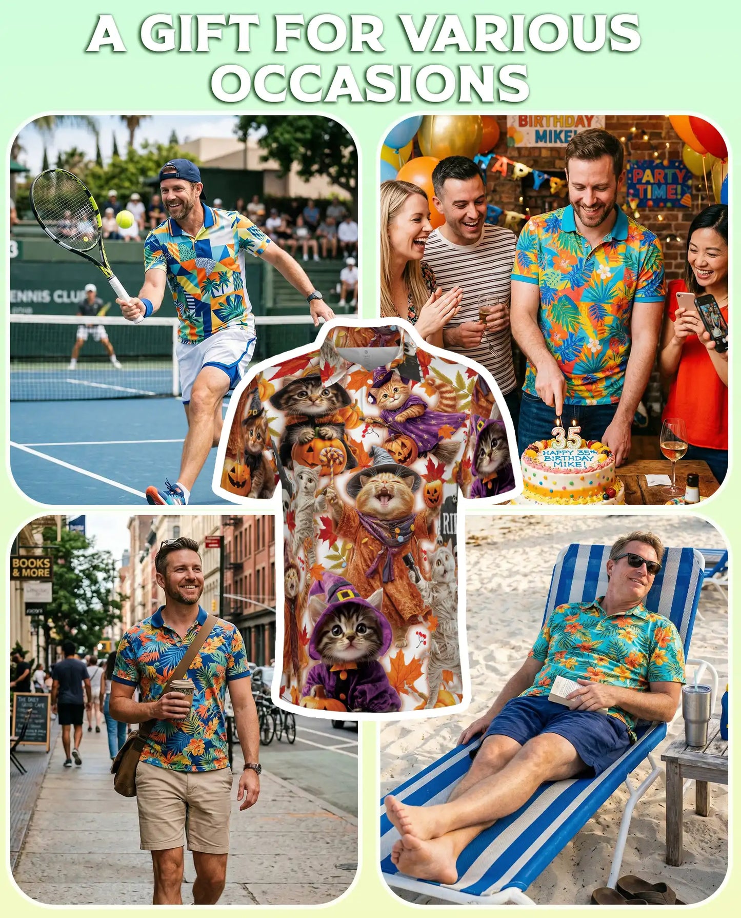 Halloween Kittens Polo Shirt for Men – Cute Cat Costume Print | Netecom