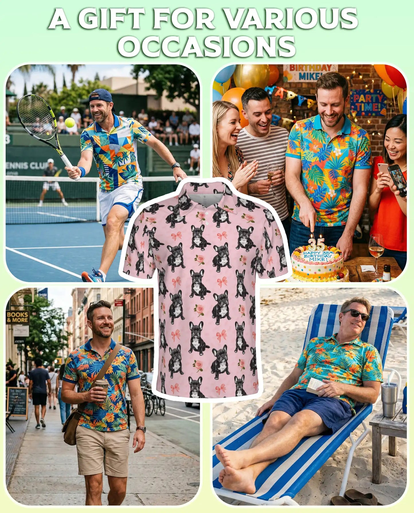 French Bulldog Rose Pattern Polo Shirt | Netecom