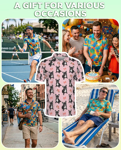 French Bulldog Rose Pattern Polo Shirt | Netecom