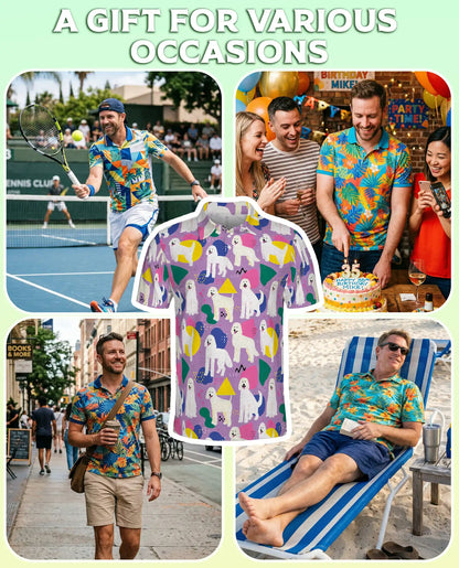 White Poodle Polo Shirt for Men-Retro Pop Art Dog Lover Pattern Shirt | Netecom