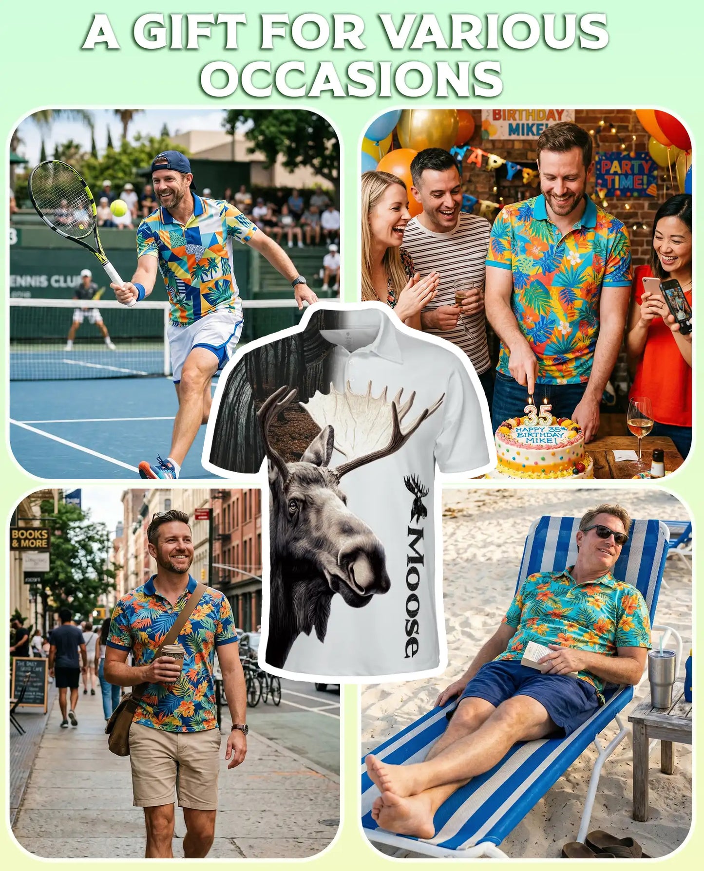 Moose Polo Shirt – Wildlife Forest Animal Print | Netecom