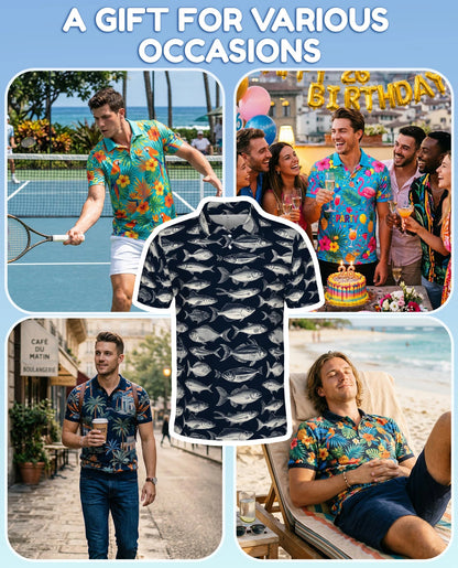 Fish Pattern Polo Shirt for Men – Coastal Ocean Style | Netecom
