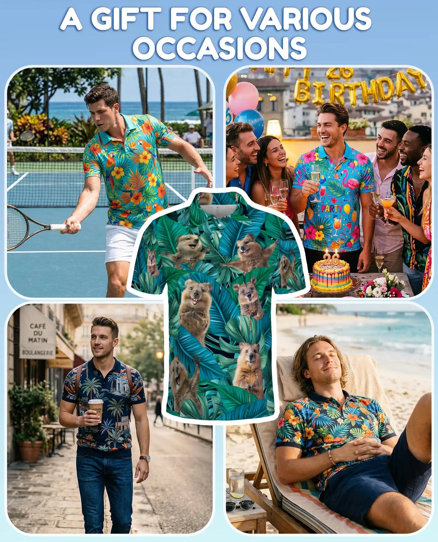 Quokka Tropical Jungle Polo Shirt for Men – Summer 3D Animal Print | Netecom