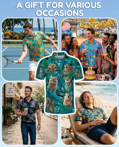 Quokka Tropical Jungle Polo Shirt for Men – Summer 3D Animal Print | Netecom